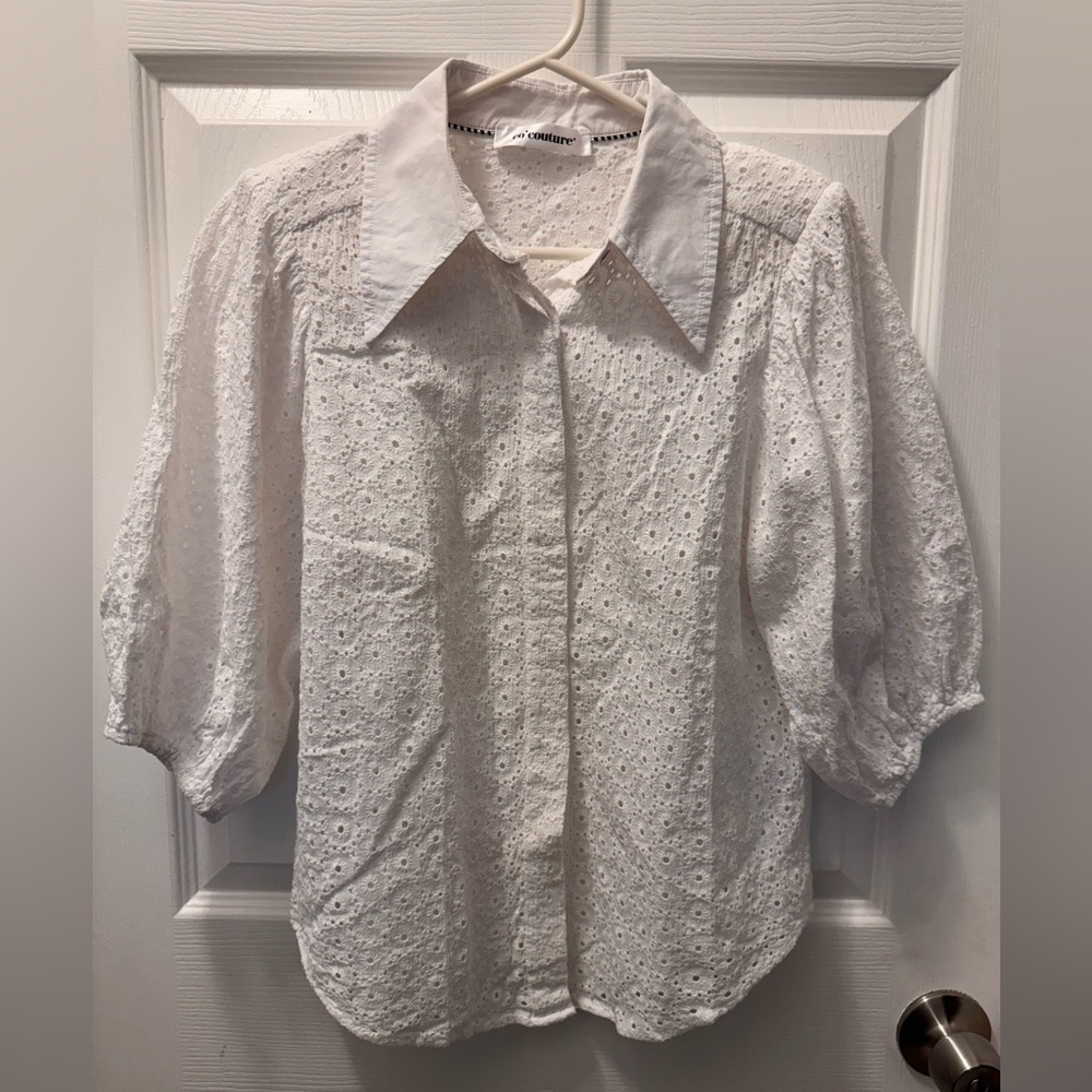 Go Couture White Eyelet Blouse